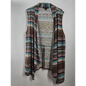 Rock & Roll Cowgirl Sleeveless Cardigan Vest Size XXLg  Brown Pink Tan And Teal